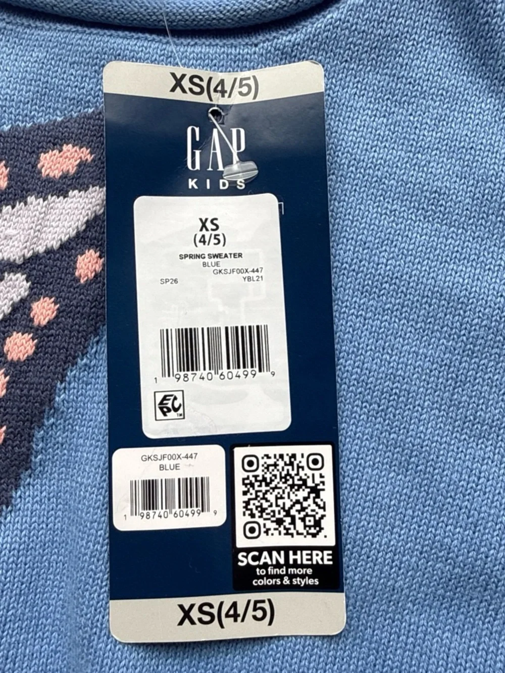 GAP Blue Sweater with Butterfly Intarsia